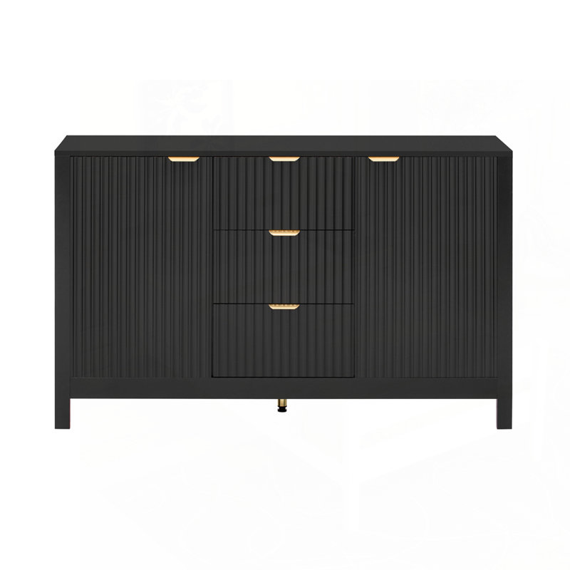 Armoire d'entrée polyvalente avec design ondulé et plusieurs options de rangement, Noir