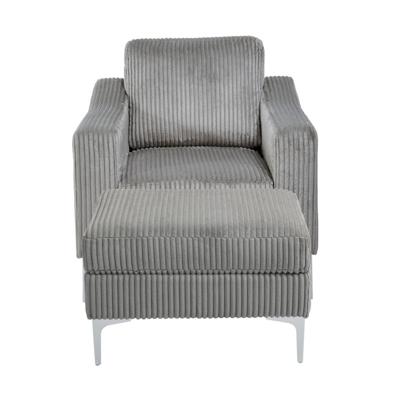 Canapé modulaire convertible en velours côtelé gris modulaire avec 1 siège, accoudoirs, pieds en acier, siège à coussins multiples, compatible avec tout décor, structure en bois massif et manufacturé