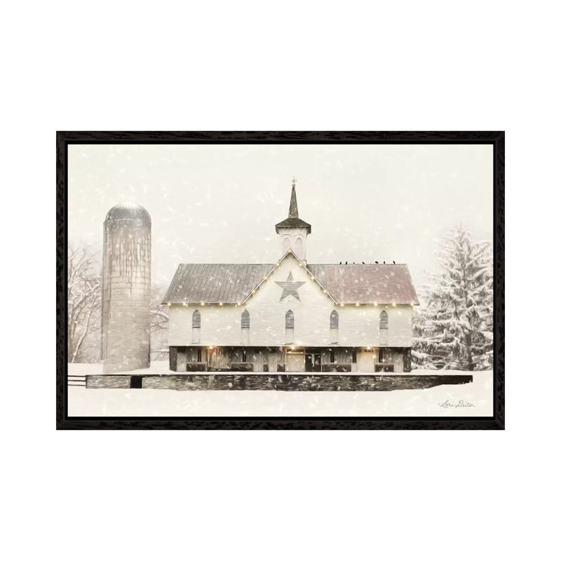 Christmas Star Barn With Lights by Lori Deiter - Print on Canvas, 66.04 cm H x 45.72 cm W, Black Framed