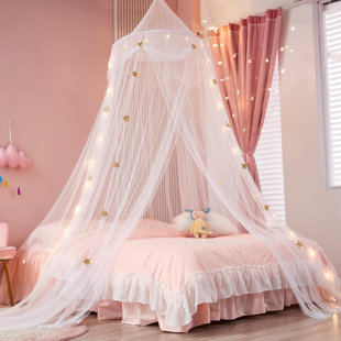 Bed Canopy With Lights For Girls, Star Princess Crib Canopy Curtains,Extra Large Dome Mosquito Net Reading Nook Canopy For Kids Boys Twin Full Queen Size Bed,Fire Retardant Fabric