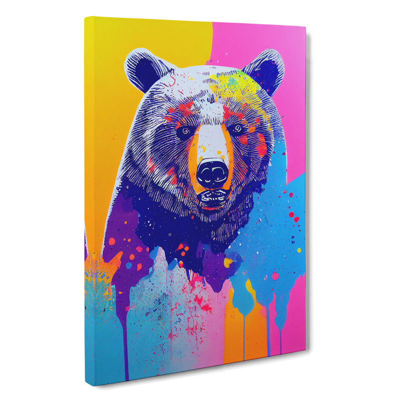 Colourful Bear No.1 - Print, Wrapped Canvas, 50cm H x 35cm W x 3cm D, No Matte