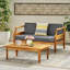 Ensemble de causeuse d'extérieur en bois d'acacia Aston_ Causeuse et table basse - finition teck + coussin gris foncé