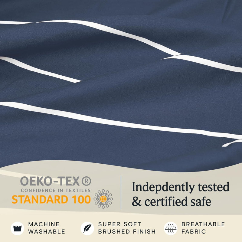 Ensemble de draps de performance Luxclub, Ensemble de draps pour lit simple TG avec 1 taie d, Rayures bleu marine