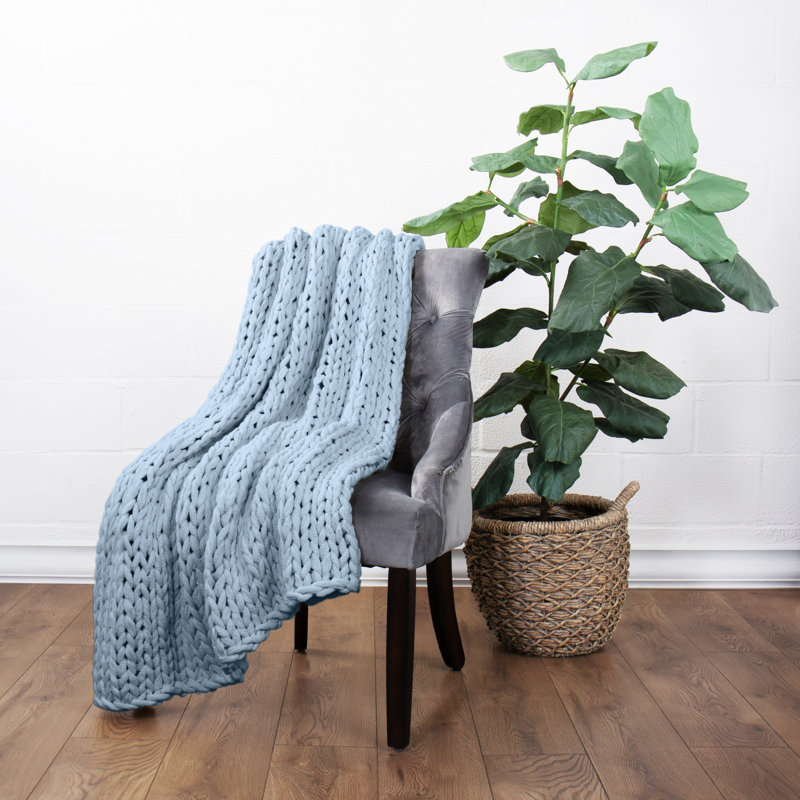Light Blue Chunky Knit Acrylic Throw Blanket