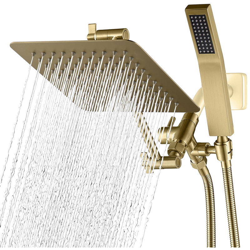 8-Inch Dual Square Shower Head Combo, Rain Shower Head, Handheld Shower Wand With 71-Inch Extra Long Hose, 3-Way Diverter