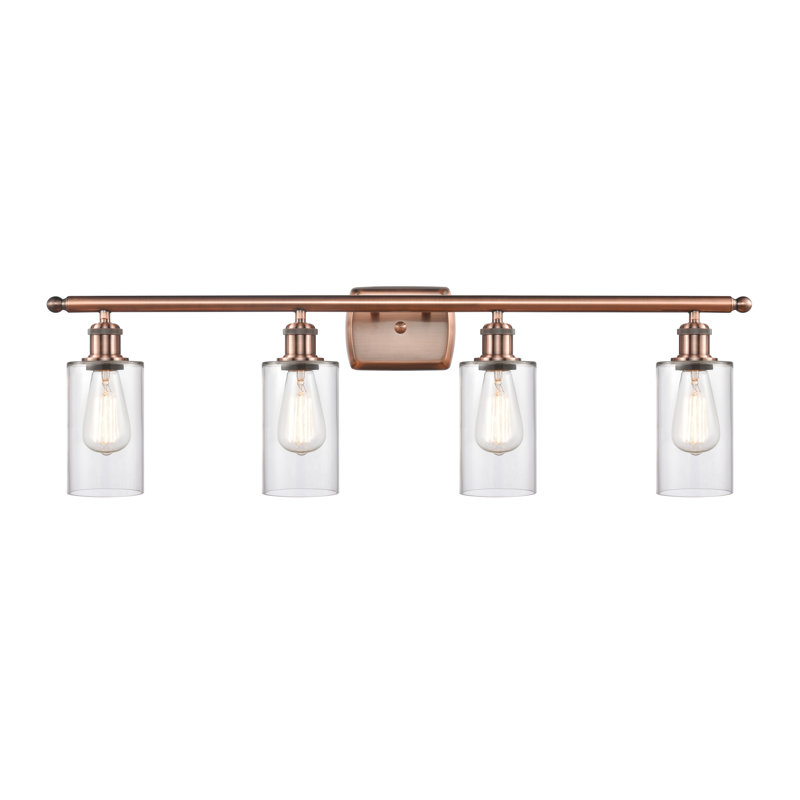 Mallette 4 - Light Dimmable Vanity Light, Antique Copper, Clear, 6 Watt Vinage LED Bulb