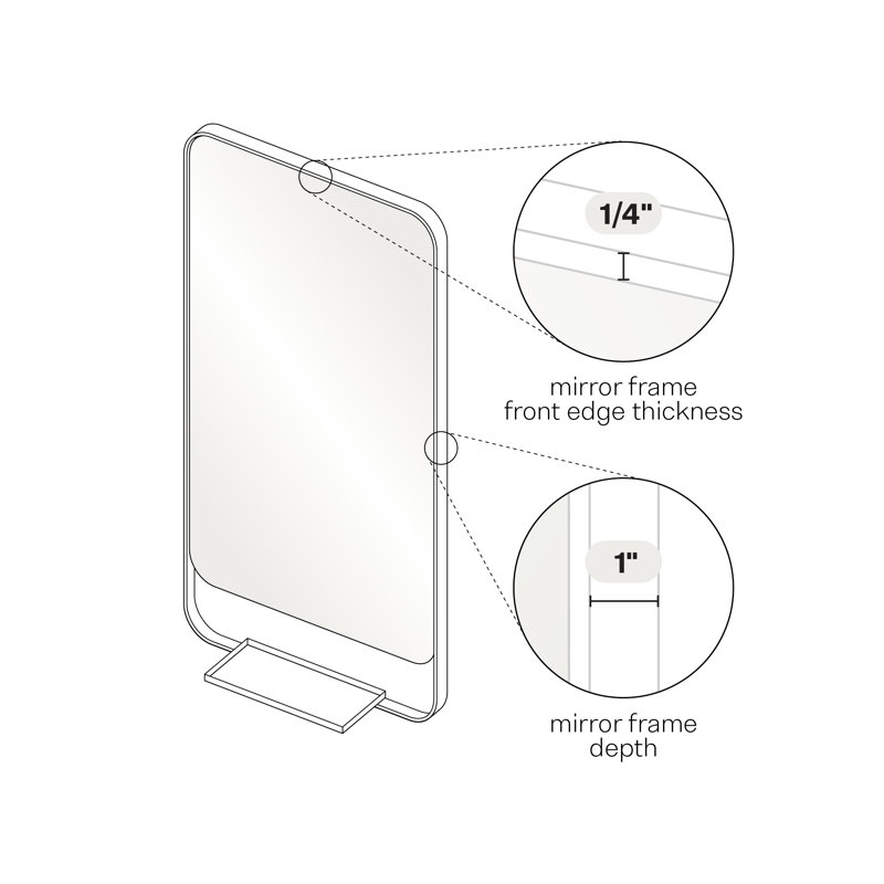 Radius Corner Bathroom / Vanity Mirror with Shelves, Satin Brass