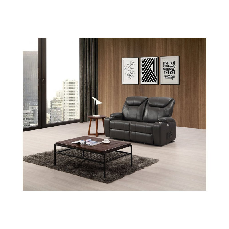 Cerra Electric 2 Seater Leather Recliner Sofa With Two Cup Holders, Grey