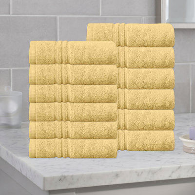 Ensemble de serviettes de bain 100% coton 100% coton zéro torsion Robbs Home Weavers 500GSM, 13 po x 13 po (12) (12 serviettes de toilette), jaune