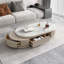 Table basse ovale en bois manufacturé en pierre frittée blanc crème