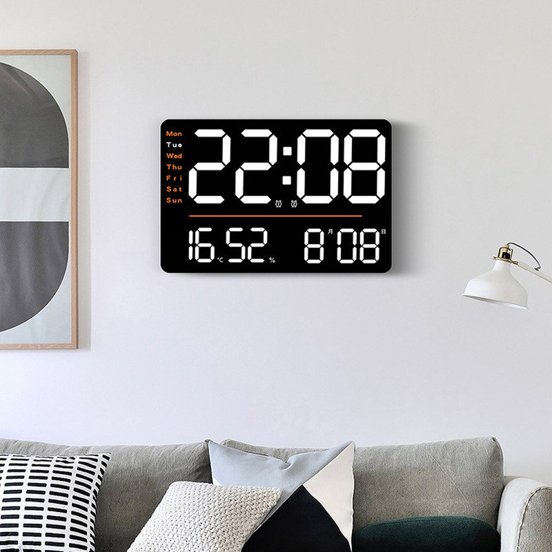 Led Digital Alarm Clock Large Display 10 Levels Adjustable Brightness with Temperature Time Date Display Wall-mounted Alarm Clock Bedside Clock for Home Office Bedroom