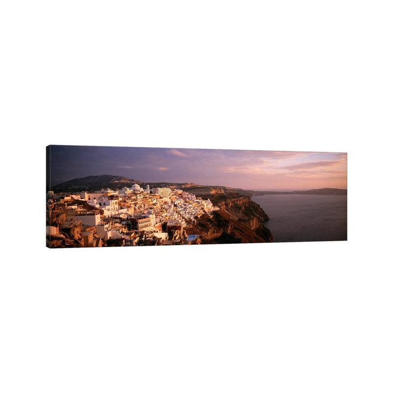 High-Angle View Of Fira, Santorini, Cyclades, Greece - Wrapped Canvas Panoramic Print, 121.92 cm H x 40.64 cm W x 1.91 cm D