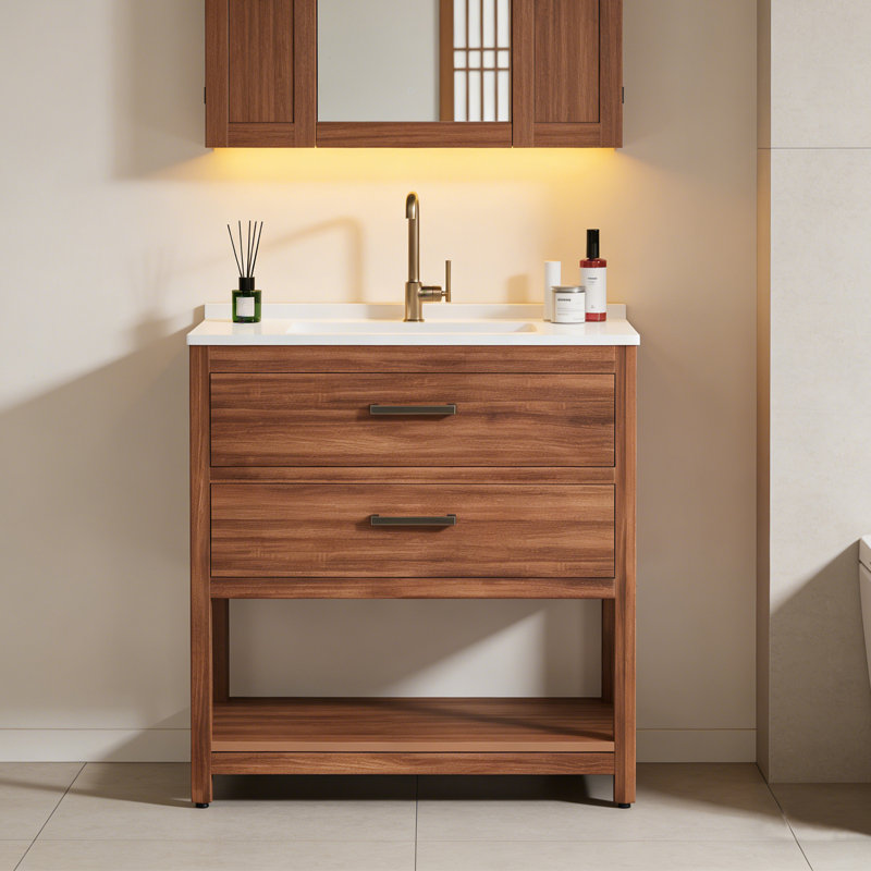 30'' Single Bathroom Vanity With Sink Top, Brown