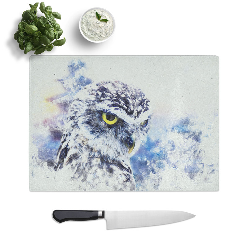 Tempered Glass Owl in Nepal Chopping Board, 28.5 cm x 39 cm