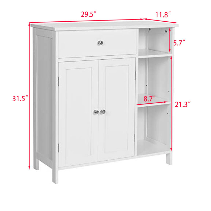 Freestanding Storage Cabinet with Drawer, 3 Open Compartments, Adjustable Shelves