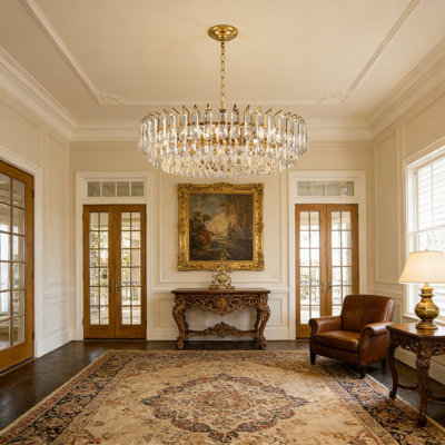 Lustre en cristal moderne à 3 niveaux avec cadre doré, luminaire suspendu de luxe 12 lumières pour salle à manger, salon, vestibule et vestibule