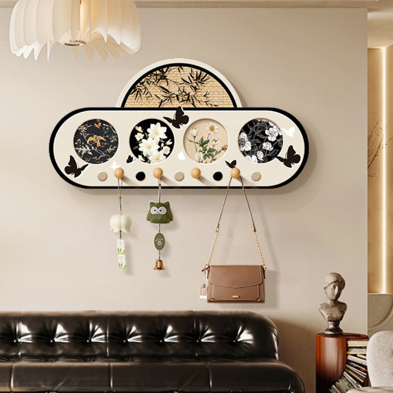 Organisateur mural Classic American Farmhouse avec crochets amovibles et panneaux décoratifs - Rangement polyvalent pour le vestibule, le couloir et le salon