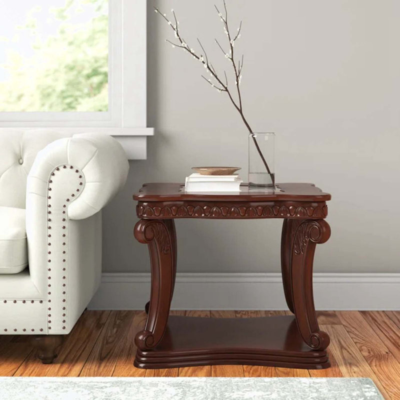 Table de bout avec plateau en verre et tablette inférieure