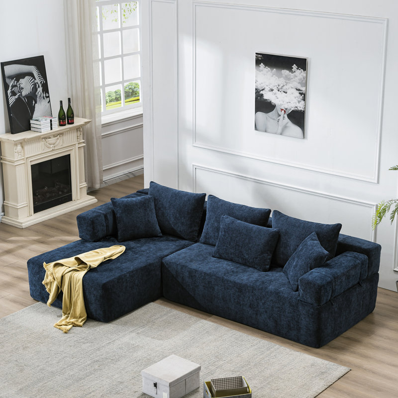 Canapé modulaire rembourré en L de 106,3 po Boneless, Orienté à gauche (vu de face), Bleu coton