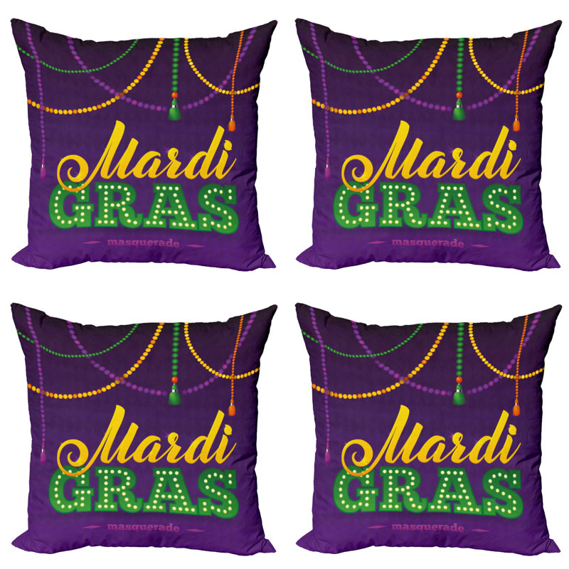 Boîte de 4 coussins décoratifs Ambesonne Mardi Gras, 16 po x 1 po