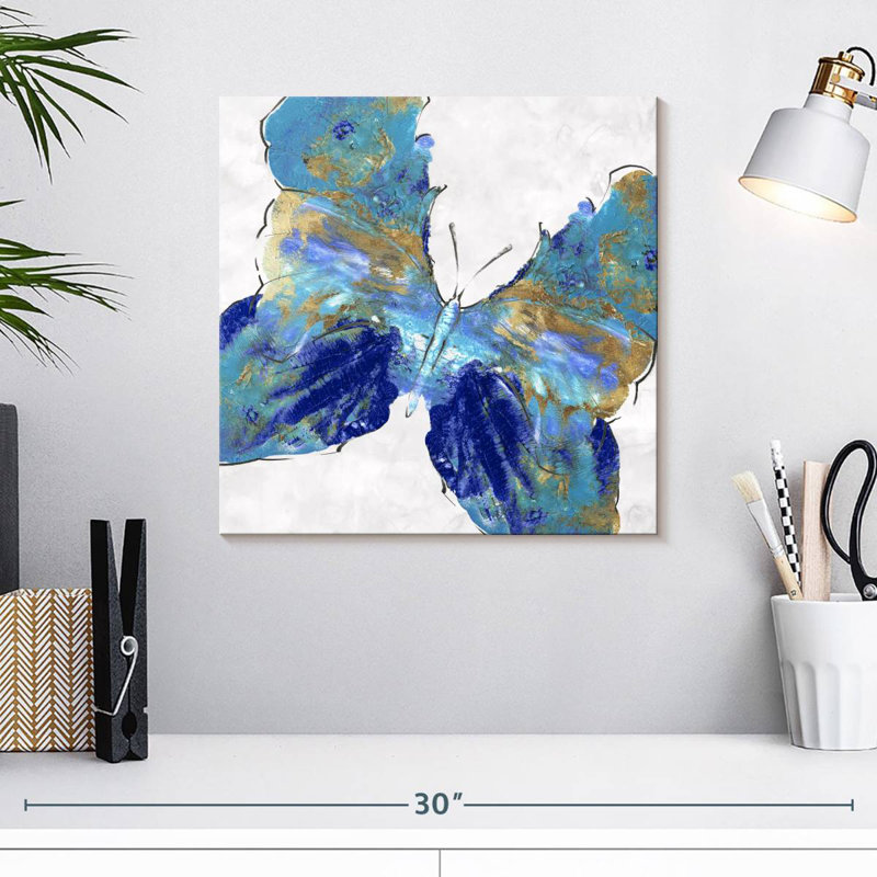 Rayures dorées papillon bleu Brampt, H 16 po x l 16 po