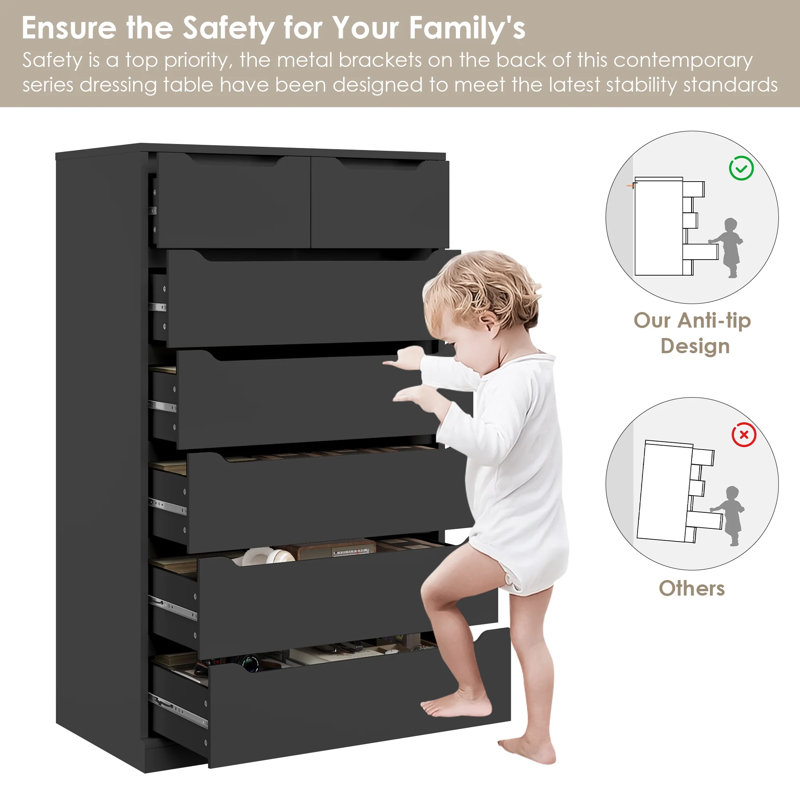 7 Drawers Dresser, Black