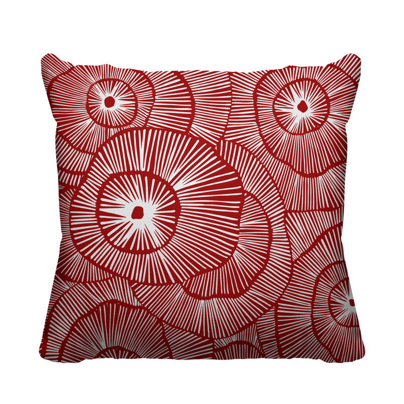 Coussin décoratif intérieur / extérieur Flower Burst, L 17 po x H 17 po, Rouge