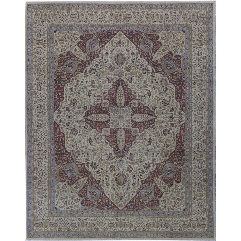 Hand-Knotted High-Quality Cream and Cream Area Rug