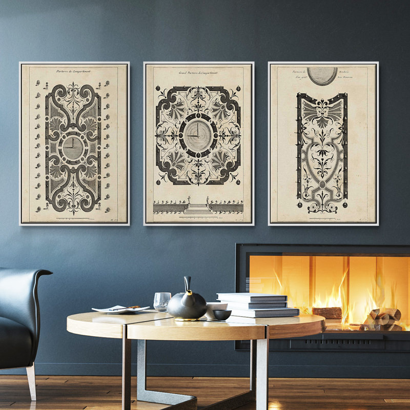 Garden Parterre VII, ensemble de 3 toiles encadrées, H 27 po x l 54 po, Blanc