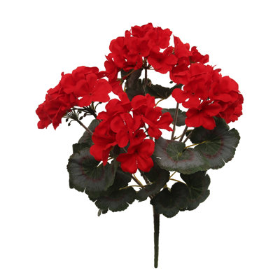 2 Pack Of Red 18" Deluxe Uv Geranium Bush – 5 Bloom Heads – Realistic Outdoor Artificial Flower Bush