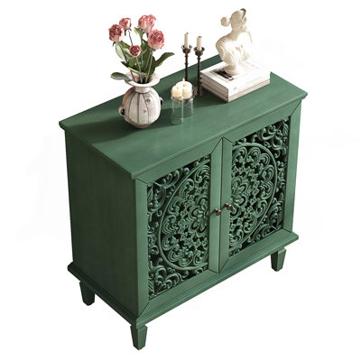 Commode d'appoint vintage rétro, 2 portes avec rangement à motif floral symétrique, tablette réglable et pieds en bois massif