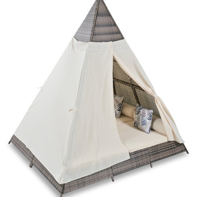 Lit de jour de patio moderne avec pieds réglables - Profitez du confort extérieur, de la tente et des coussins d'extérieur, brun beige, construction stable, pieds, intempéries