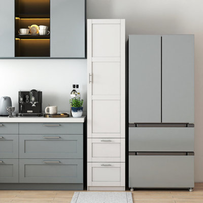 Garde-manger standard, armoire haute, armoire autoportante avec une porte et deux tiroirs pour la cuisine, la salle à manger, blanc