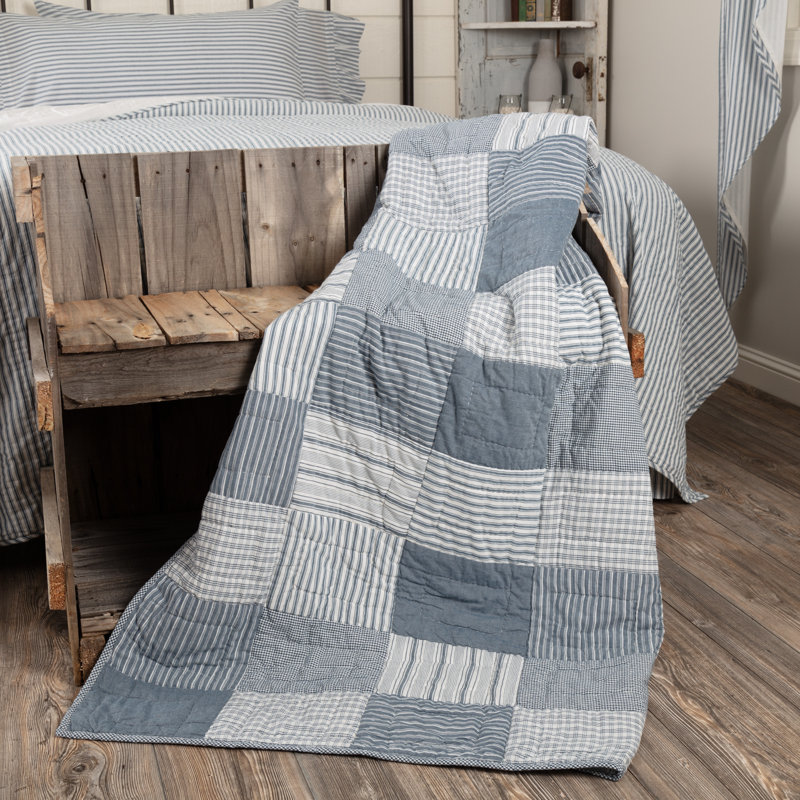 Jeté en coton Sawyer, Bleu denim / blanc doux