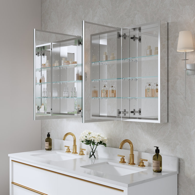 Armoire à pharmacie murale pour salle de bain encastrée ou en surface 30 "avec tablettes réglables en verre