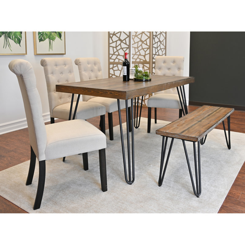 Ensemble de salle à manger Ashd, table de salle à manger en épingle à cheveux avec chaises et banc, options, Beige