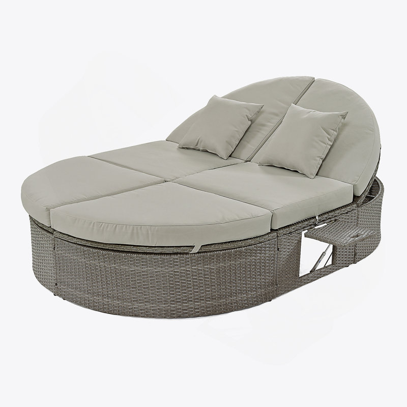 Lit de jour d'extérieur pour terrasse avec coussins et coussins, chaise longue inclinable en rotin, Gris