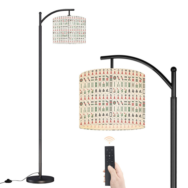 Lampe sur pied à arc avec abat-jour réglable en tuile de mahjong traditionnel