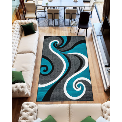 Tapis abstrait turquoise / gris Mccampbell