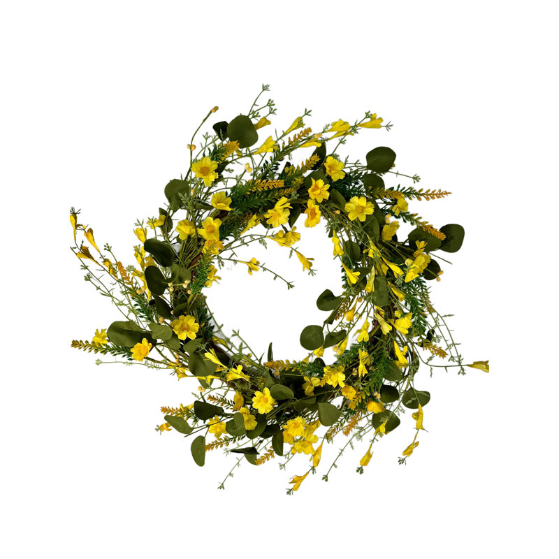 Wreath 20 Inch Artificial Wild Mountain Daisy, Yellow