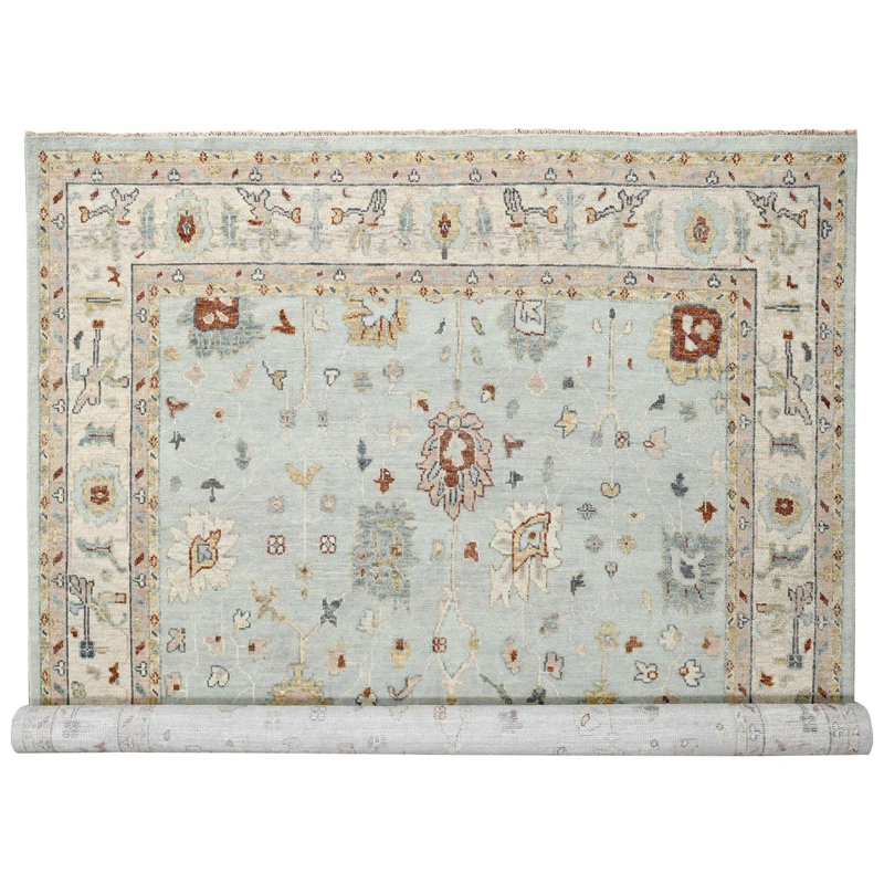 Tapis oriental Oushak surdimensionné bleu clair 12 pi x 14 pi 10 po D6676B7330844EDD9BA408AE8E74E446