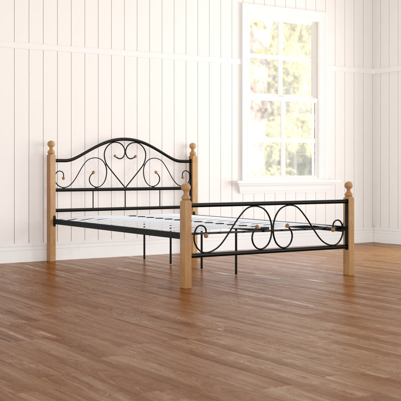 Wannamaker Metal Bed, Beige/Black, European Kingsize (160 x 200 cm)