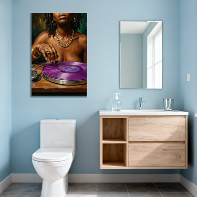 Fashion Woman With Dreadlocks Playing Purple Vinyl