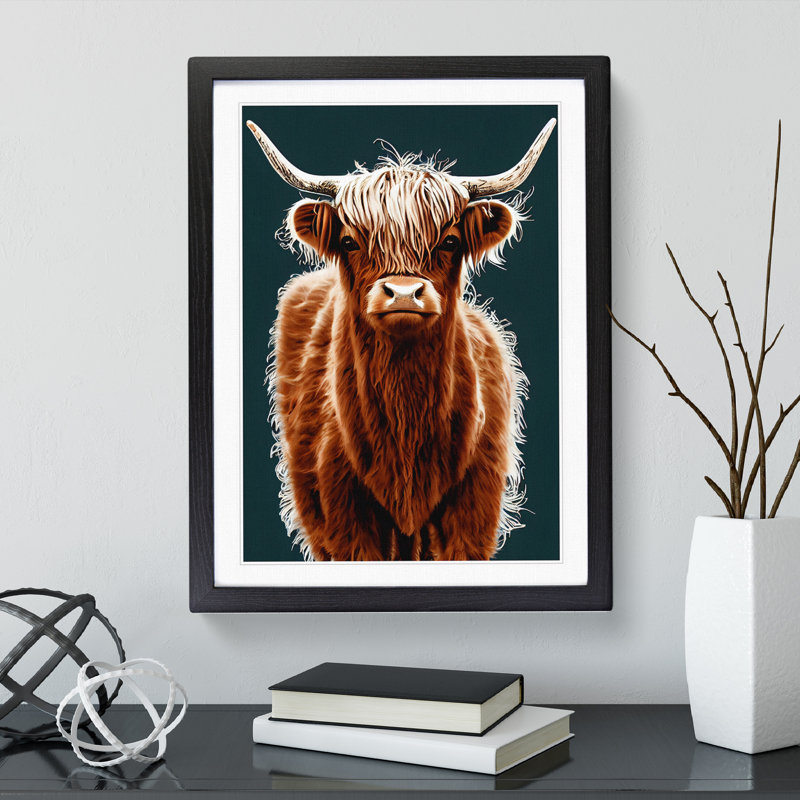 Charming Highland Cow - Print, White, Black Framed, 48cm H x 36cm W