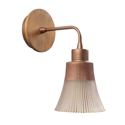 Modern Copper Wall Lamp | Durable Metal Body, Glass Cap, Wooden Base | E27 Socket, Max 40W | Stylish Industrial Design for Home, Hotel & Glam Spaces, IP20 Rated