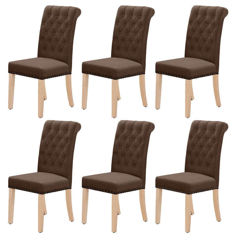 Chaises de salle à manger rembourrées en tissu avec pieds en bois, Brun