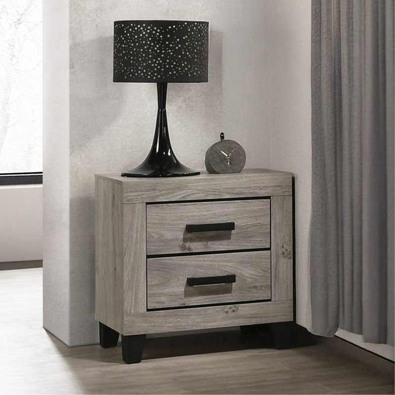Table de chevet de style campagnard gris clair avec tiroirs de rangement