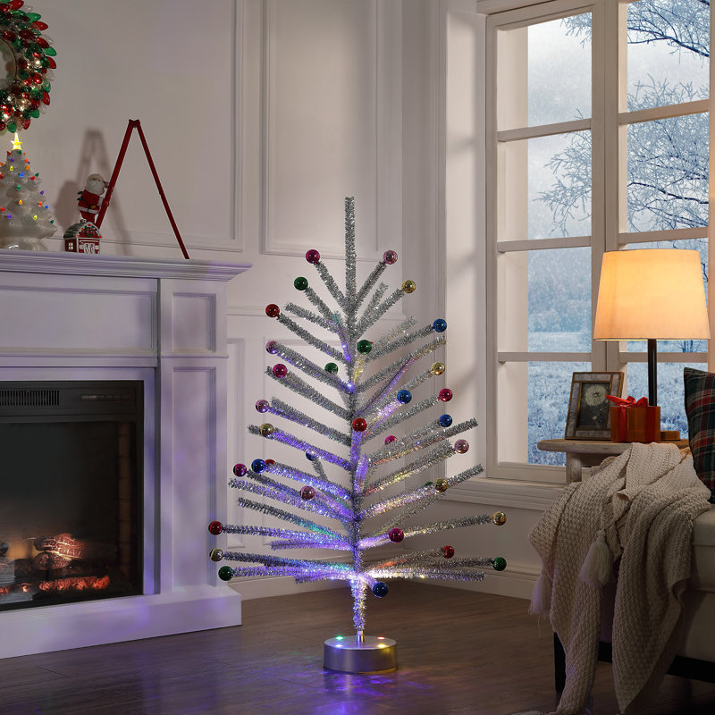 Sapin de Noël en guirlande de 1,20 m avec décorations et roue chromatique intégrée
