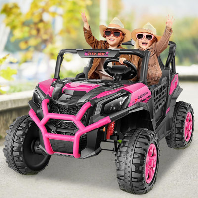 Alex 24v Real 2 Seater Ride on Car with Remote Control, 4WD/2WD Kids Power Electric Wheel UTV, 20" Spacious Seat, Colorful LED Lights, 4 Shock Absorbers, Music, Bluetooth, 24 Volt Ride On Toys for Boys/Girls