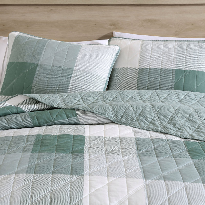 Eddie Bauer Boulder Plaid Cotton Green Quilt Set, Twin Quilt + 1 Sham, Green